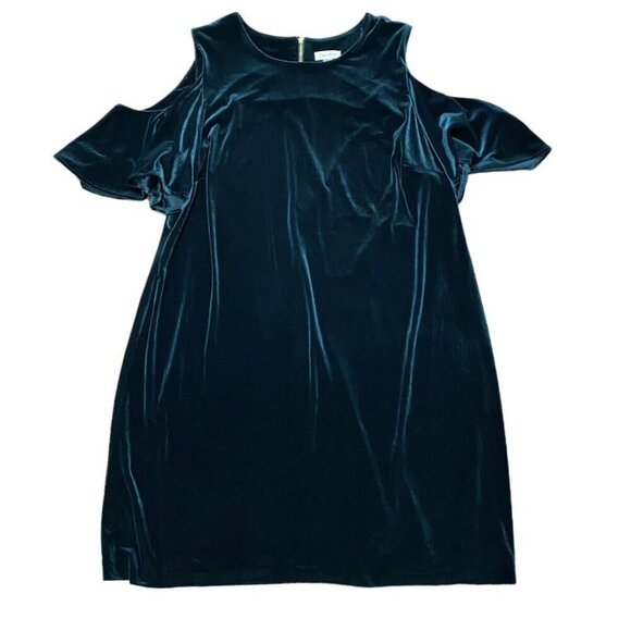 Calvin Klein Sz 22W Dress GREEN Cold Shoulder Velvet Plus Size Classic Party - Picture 4 of 11